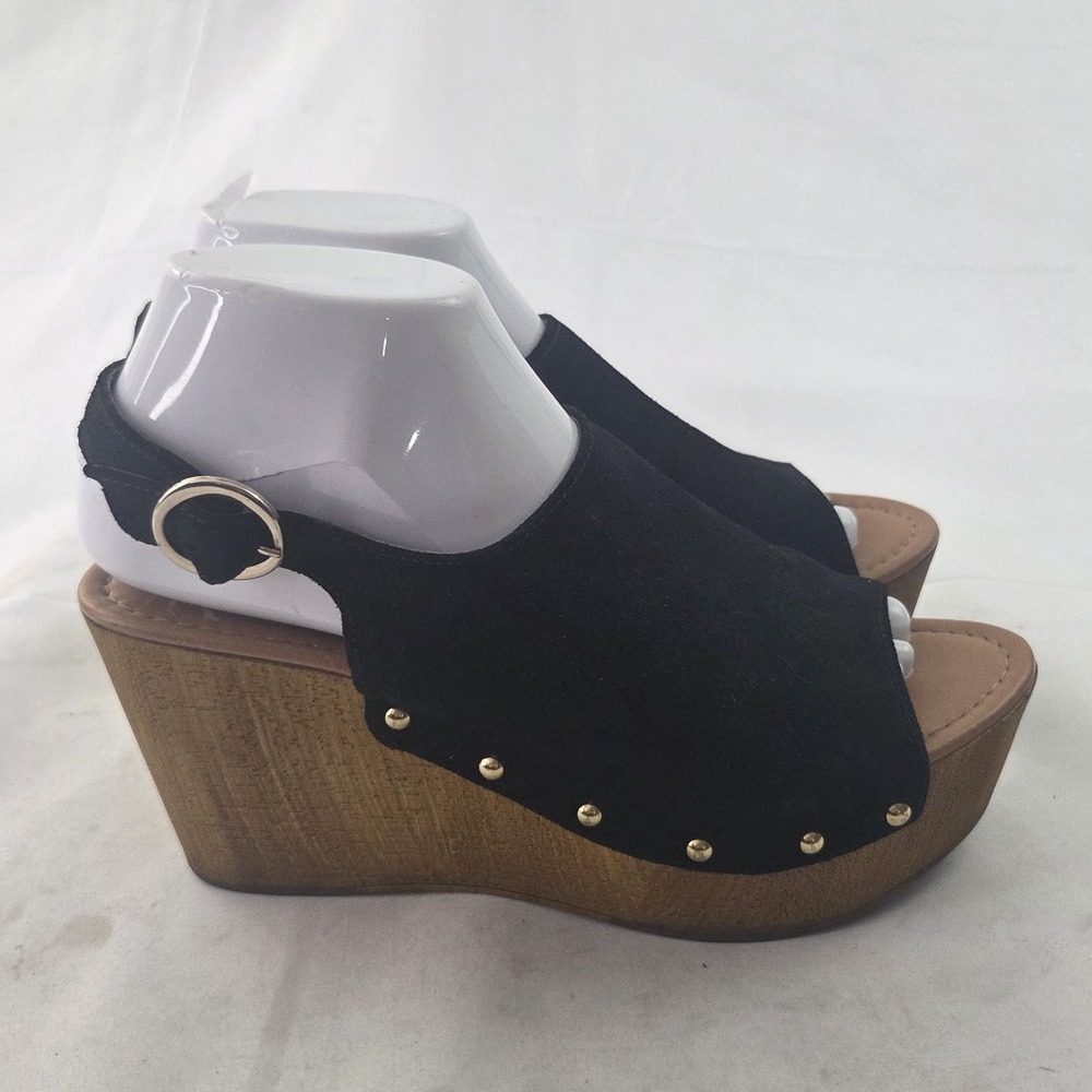 Seychelles Wedge Sandals Womens 7.5 Black Suede Platform Y2K 70s Revival Heels - Picture 4 of 9